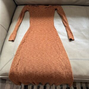 LOFT Orange Ribbed Bodycon Dress